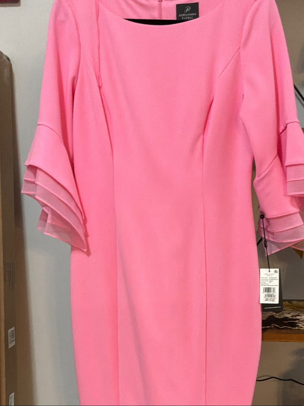 Adrianna Papell Bright Pink Layered-Sleeve Midi Dress